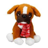 Atkılı Oturan Peluş Köpek - Kahverengi - Beyaz