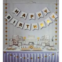 Beyaz Üzeri Gold Happy Birthday Banner