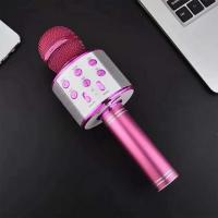 Karaoke Mikrofon Bluetooth Hoparlör Usb Sd Kart ve Aux Girişli - Pembe