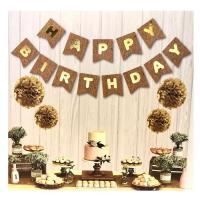 Kraft Renk Üzeri Gold Happy Birthday Yazısı