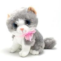 Sesli Oturan Peluş Kedi 25 Cm. - Gri