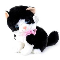 Sesli Oturan Peluş Kedi 25 Cm. - Siyah Beyaz
