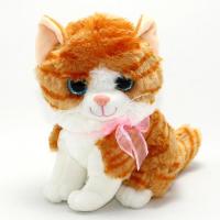 Sesli Oturan Peluş Tekir Kedi 25 Cm. - Sarı Beyaz