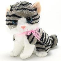 Sesli Oturan Peluş Tekir Kedi 25 Cm. - Gri Siyah