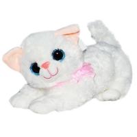 Sesli Yatan Peluş Kedi - Beyaz