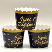 Siyah Üzeri Gold Yazılı İyi Ki Doğdun Cupcake (Muffin) Kabı (25 adet)